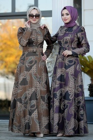 Neva Style - Dark Purple Hijab Dress 22163MU - Thumbnail