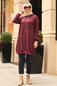 Neva Style - Dark Purple Hijab Sweatshirt 9059MU - Thumbnail
