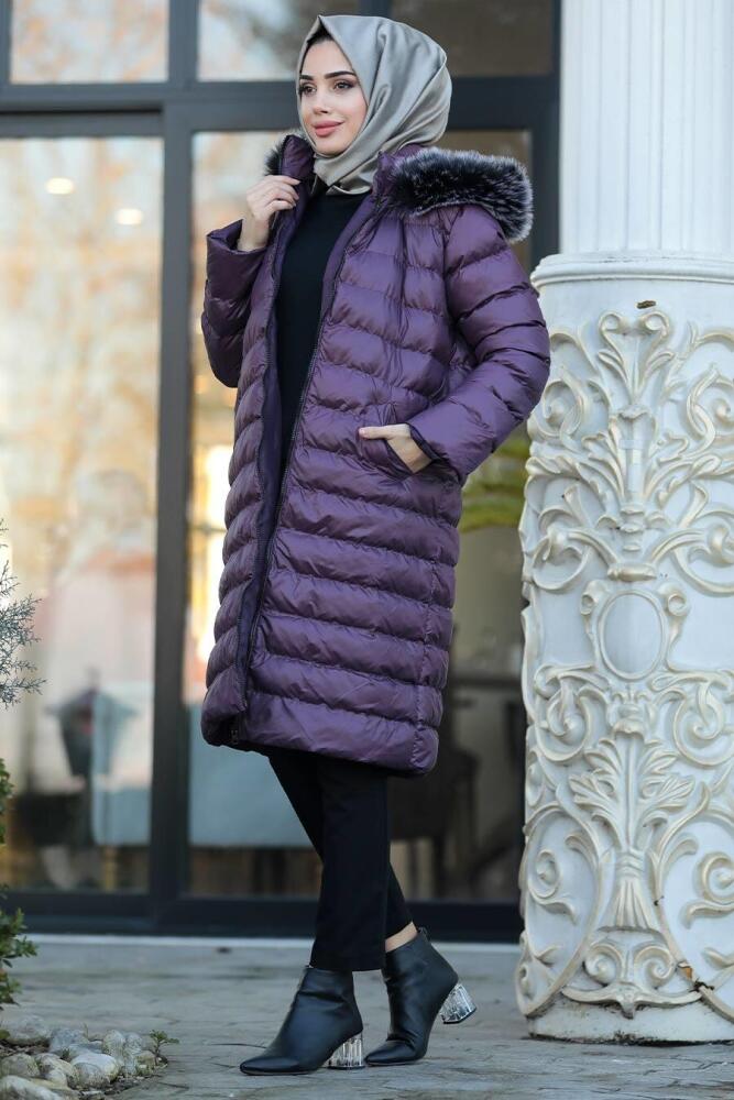 Neva Style - Dark Purple İnflatable Coat 2512MU - 1