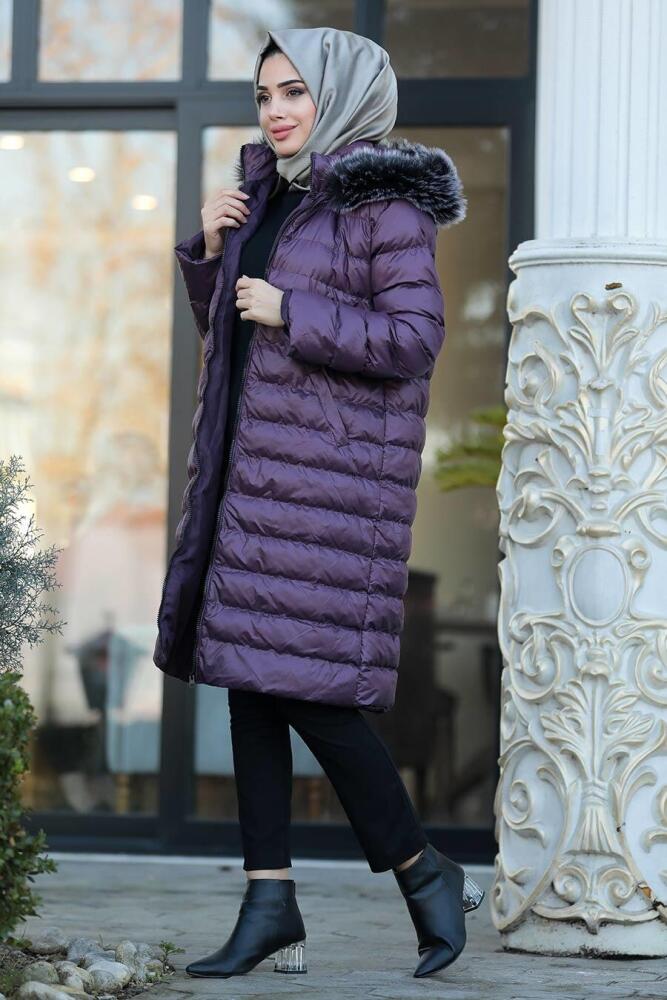 Neva Style - Dark Purple İnflatable Coat 2512MU - 2