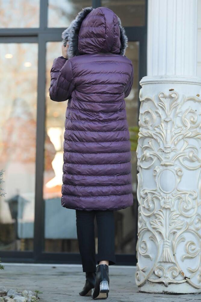 Neva Style - Dark Purple İnflatable Coat 2512MU - 4