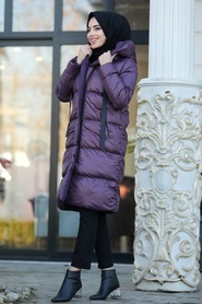 Neva Style - Dark Purple İnflatable Coat 2516MU - Thumbnail