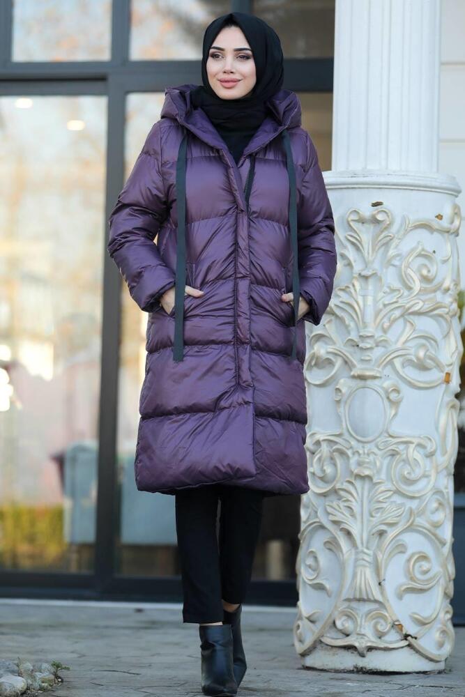 Neva Style - Dark Purple İnflatable Coat 2516MU - 2