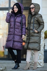 Neva Style - Dark Purple İnflatable Coat 2516MU - Thumbnail