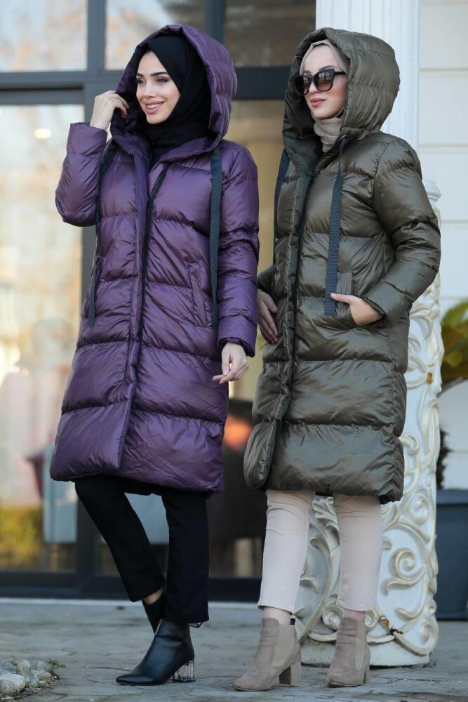 Neva Style - Dark Purple İnflatable Coat 2516MU - 3