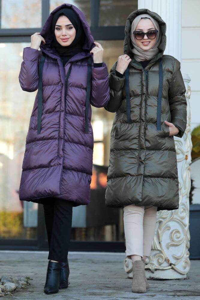 Neva Style - Dark Purple İnflatable Coat 2516MU - 4