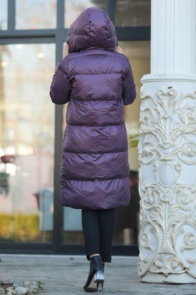 Neva Style - Dark Purple İnflatable Coat 2516MU - 5