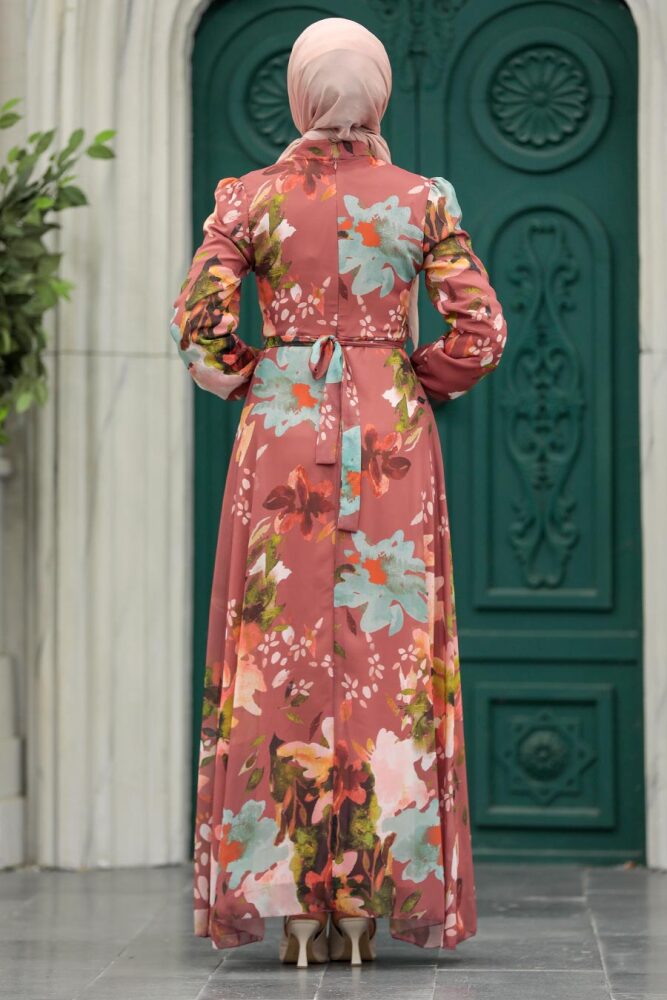 Dark Salmon Pink Hijab Turkish Dress 27942KSMN - 3