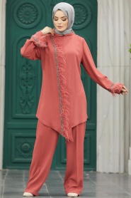 Neva Style - Dark Salmon Pink Modest Dual Suit 40025KSMN - Thumbnail