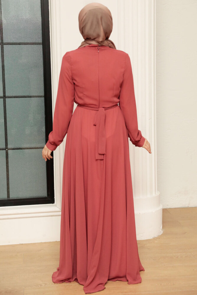 Neva Style - Dark Salmon Pink Turkish Hijab Evening Gown 3371KSMN - 3