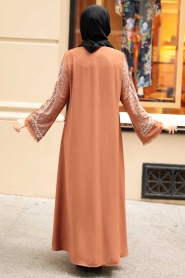 Neva Style - Dark Tan Hijab Abaya 34821KTB - Thumbnail