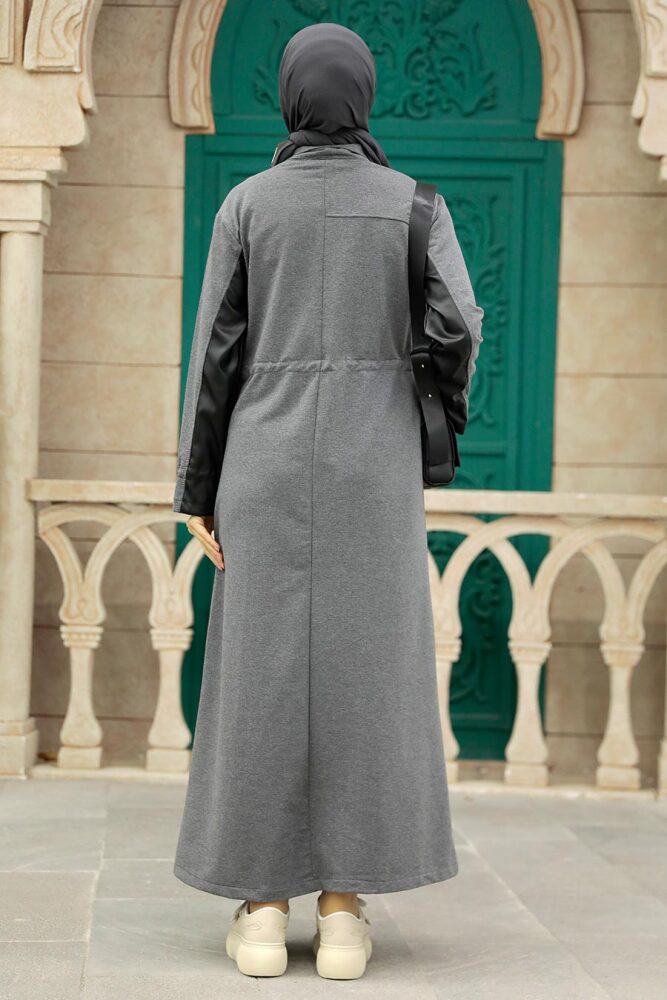 Neva Style - Deri Detaylı Füme Tesettür Kap 1365FU - 3