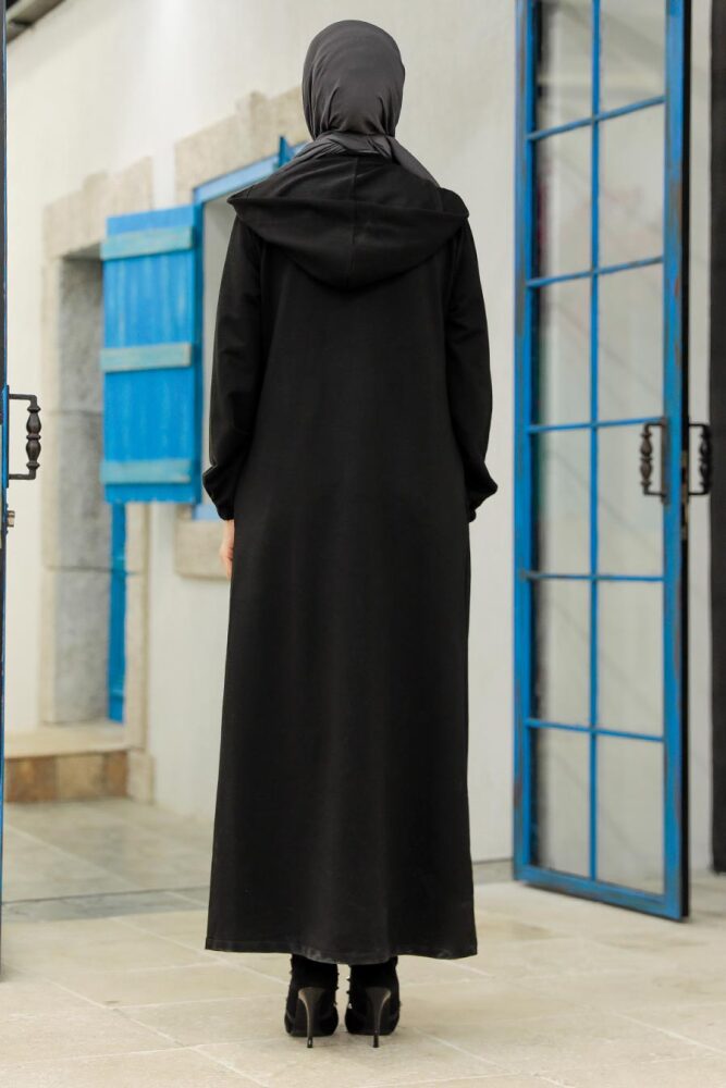 Neva Style - Deri Detaylı Siyah Tesettür Kap 13620S - 3