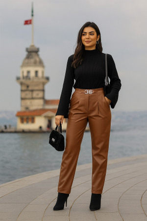 Neva Style - Deri Taba Tesettür Pantolon 1140TB - 1