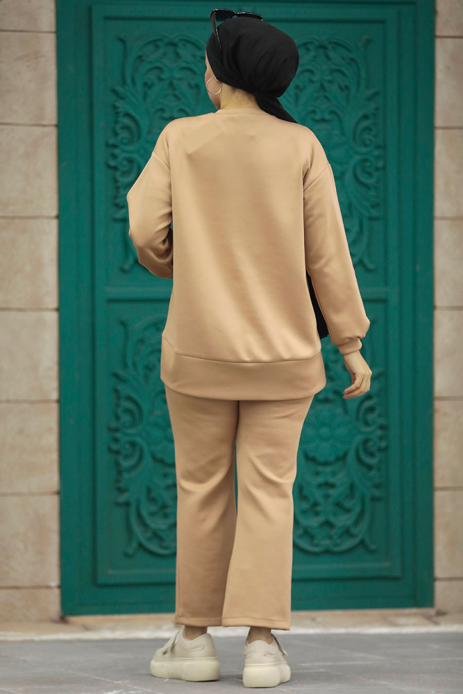 Neva Style - Desen Detaylı Bisküvi Tesettür İkili Takım 7113BS - 4