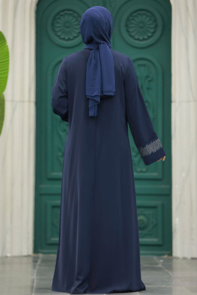 Neva Style - Desen Detaylı Lacivert Tesettür Abaya 31131L - 4