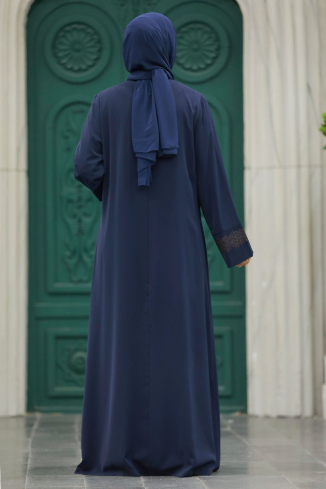 Neva Style - Desen Detaylı Lacivert Tesettür Abaya 31132L - 6