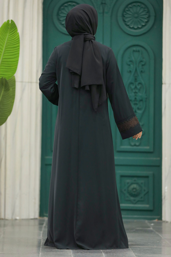 Neva Style - Desen Detaylı Siyah Tesettür Abaya 31131S - 5