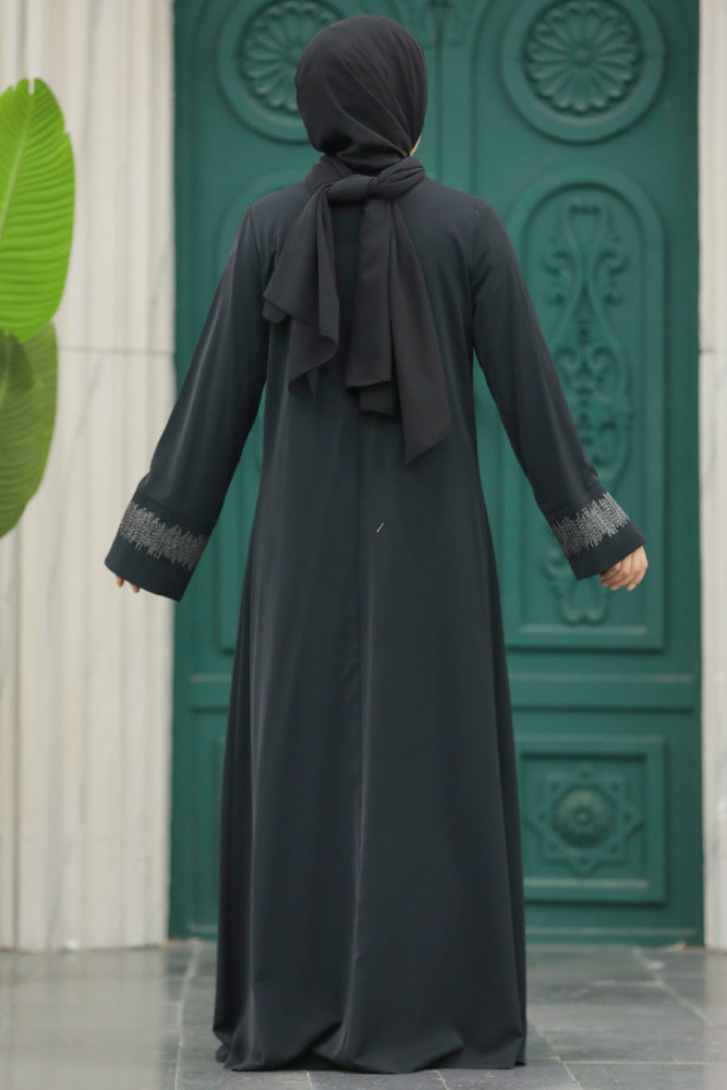 Neva Style - Desen Detaylı Siyah Tesettür Abaya 31132S - 5
