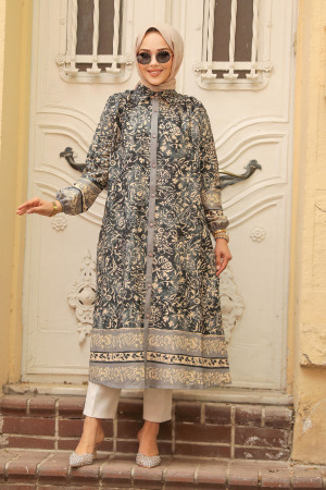 Neva Style - Desenli Antrasit Tesettür Tunik 92830ANT - 1