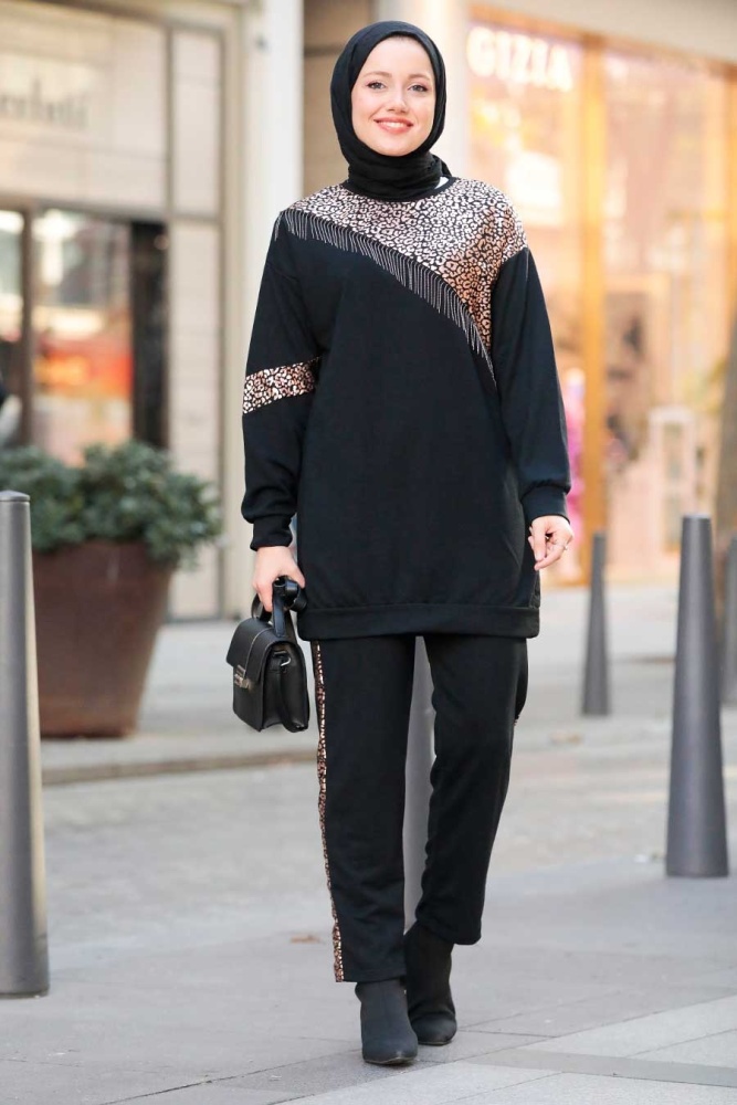 Neva Style - Desenli Bakır Tesettür İkili Takım 6810BKR - 1