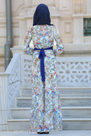 Neva Style - Desenli Bebek Mavisi Tesettür Elbise 76936BM - Thumbnail