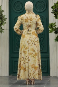 Neva Style - Desenli Bej Tesettür Elbise 27933BEJ - Thumbnail