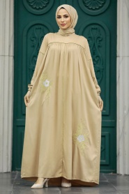 Neva Style - Desenli Bej Tesettür Elbise 8999BEJ - Thumbnail