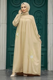Neva Style - Desenli Bej Tesettür Elbise 8999BEJ - Thumbnail