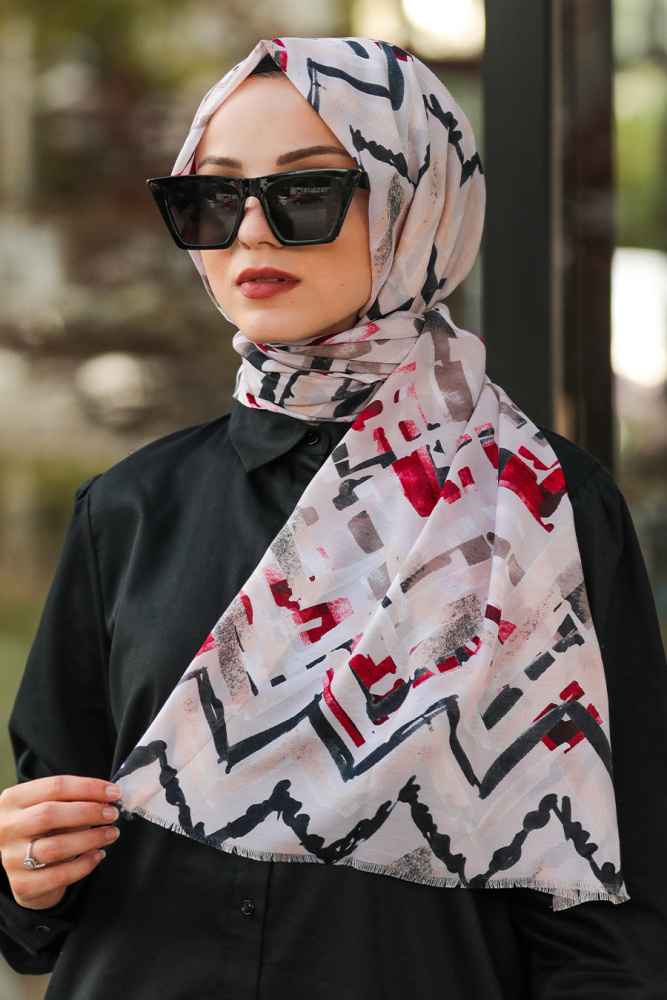 Neva Style - Desenli Bej Tesettür Şal 7552BEJ - NEVA STYLE SALLAR