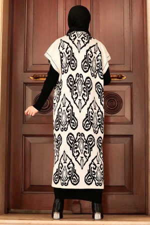 Neva Style - Desenli Bej Tesettür Triko İkili Takım 3178BEJ - 2