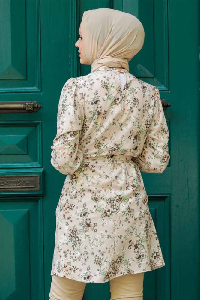  Desenli Bej Tesettür Tunik 5635BEJ - 3