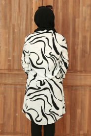 Neva Style - Desenli Beyaz Tesettür Viskon Tunik 11564B - Thumbnail