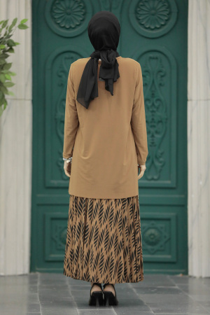 Neva Style - Desenli Bisküvi Tesettür Etekli İkili Takım 41631BS - 3