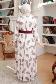 Neva Style - Desenli Bordo Tesettür Elbise 1228BR - Thumbnail
