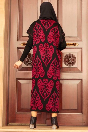 Neva Style - Desenli Bordo Tesettür Triko İkili Takım 3178BR - 2