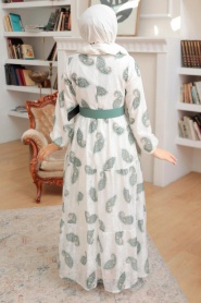 Neva Style - Desenli Çağla Yeşili Tesettür Elbise 1228CY - Thumbnail