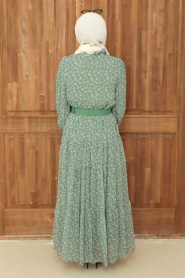 Neva Style - Desenli Çağla Yeşili Tesettür Elbise 2298CY - Thumbnail