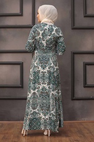 Neva Style - Desenli Çağla Yeşili Tesettür Elbise 27615CY - Thumbnail