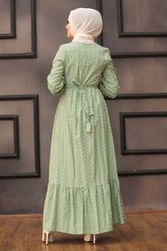 Neva Style - Desenli Çağla Yeşili Tesettür Elbise 28480CY - Thumbnail