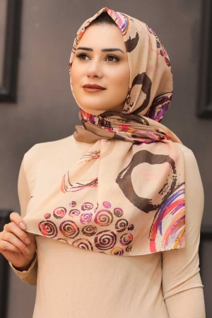 Neva Style - Desenli Camel Şal 7564C - 1
