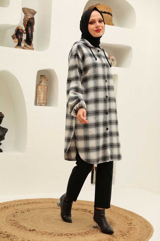 Neva Style - Desenli Düğmeli Ekru Tesettür Kap 5675E - 1