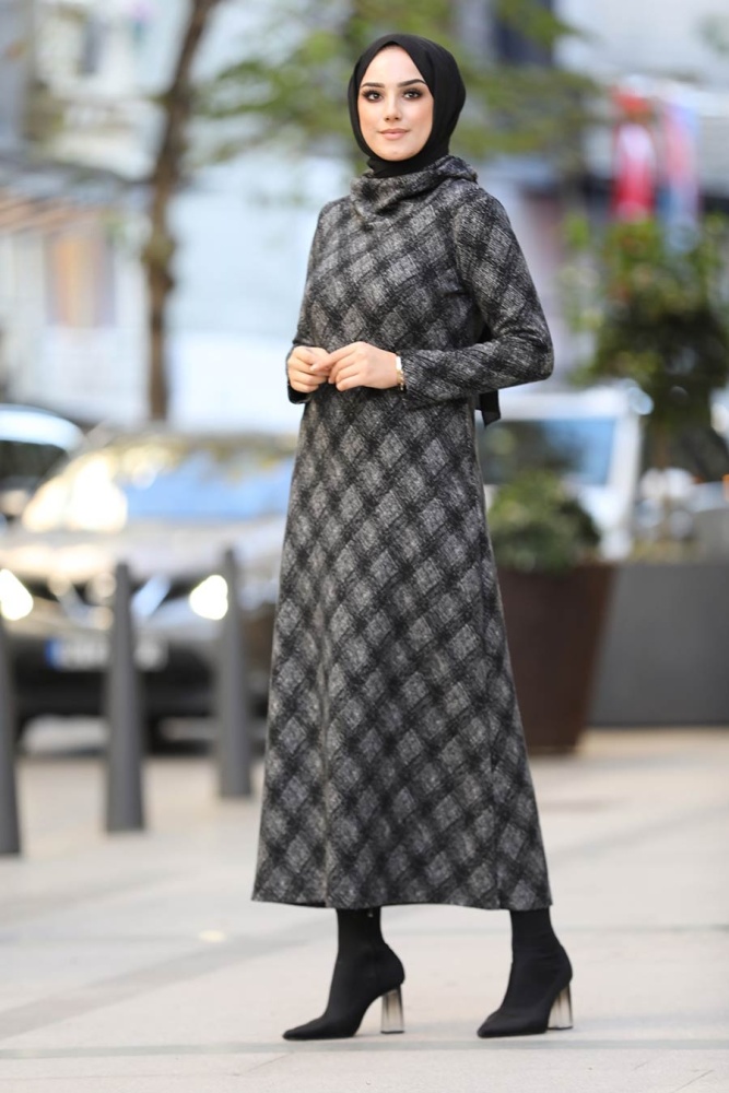 Neva Style - Desenli Ekru Tesettür Elbise 3353E - 2