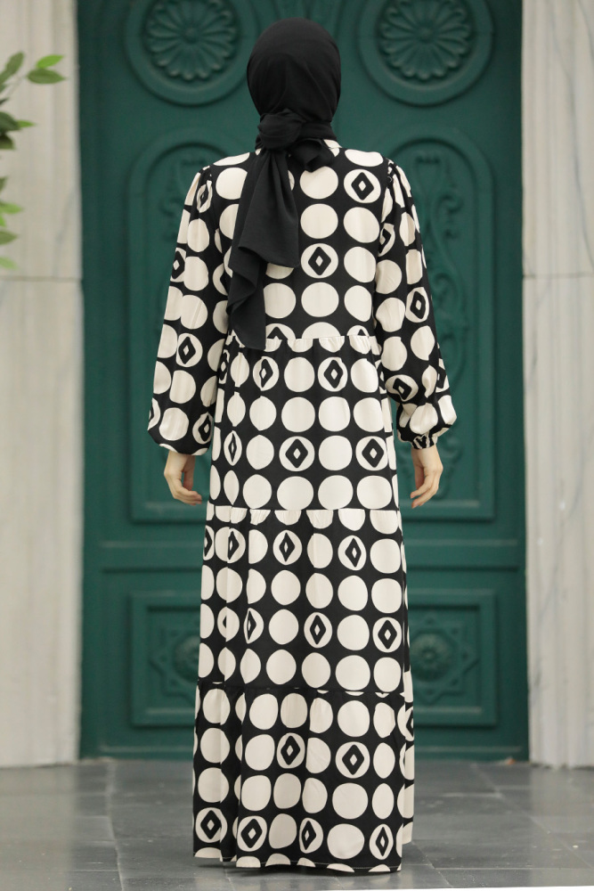 Neva Style - Desenli Ekru Tesettür Elbise 89741E - 4