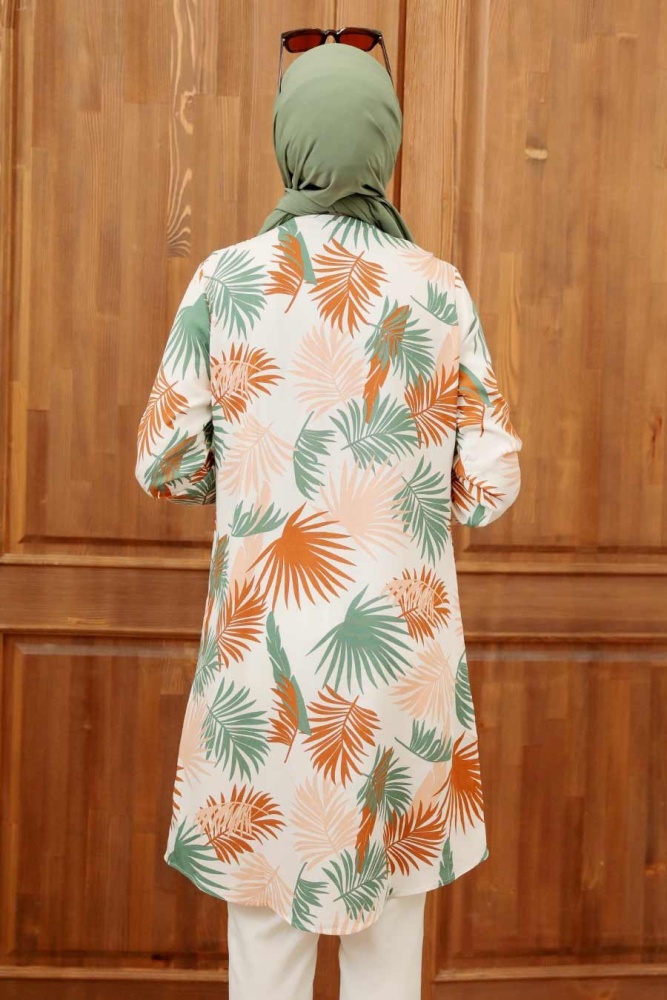Neva Style - Desenli Ekru Tesettür Tunik 11560E - 3