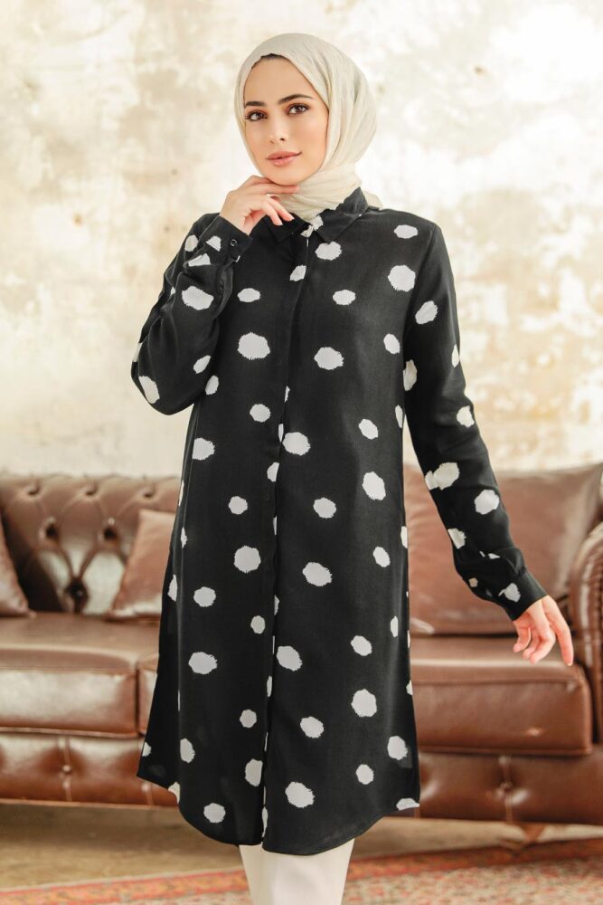  Desenli Ekru Tesettür Viskon Tunik 11567E - 1