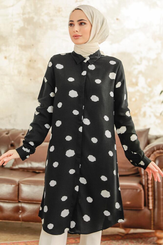  Desenli Ekru Tesettür Viskon Tunik 11567E - 2