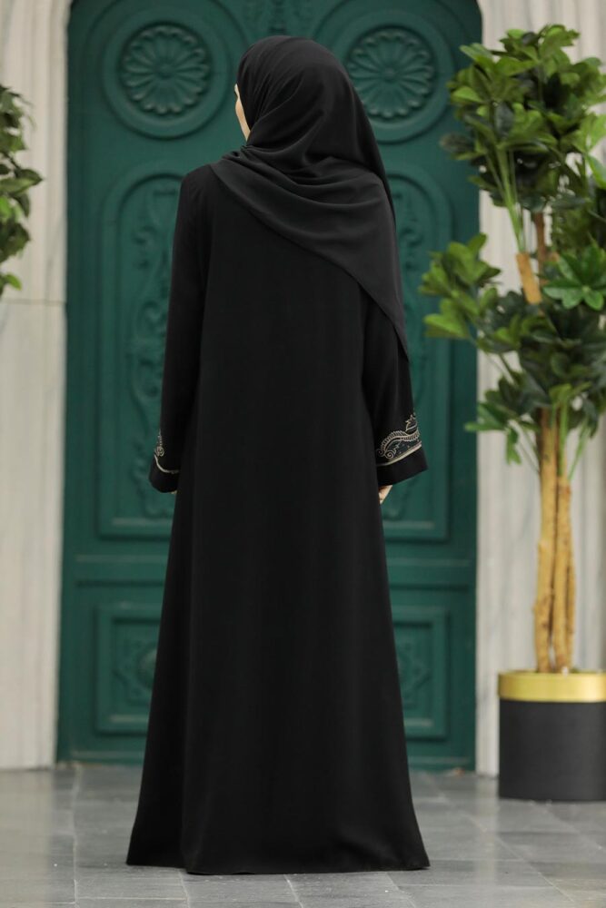 Neva Style - Desenli Fermuarlı Tesettür Abaya 41565DSN2 - 6