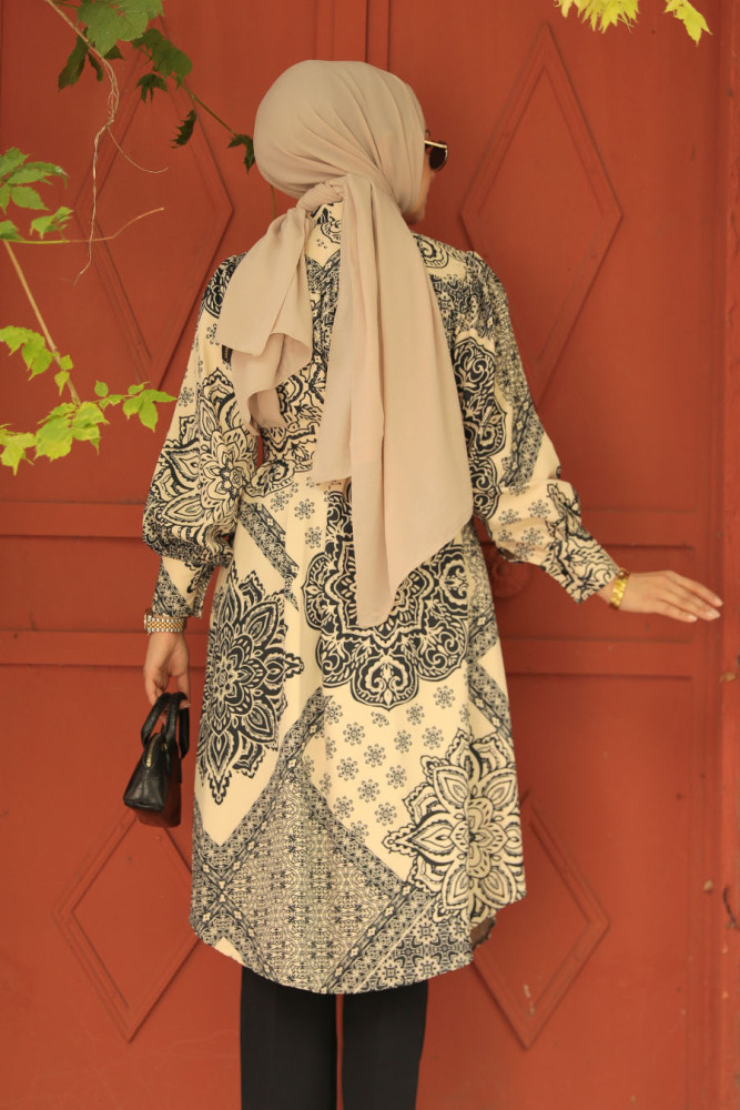 Neva Style - Desenli Siyah Tesettür İkili Takım 9291S - 3