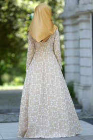 Neva Style - Desenli Gold Elbise - Thumbnail